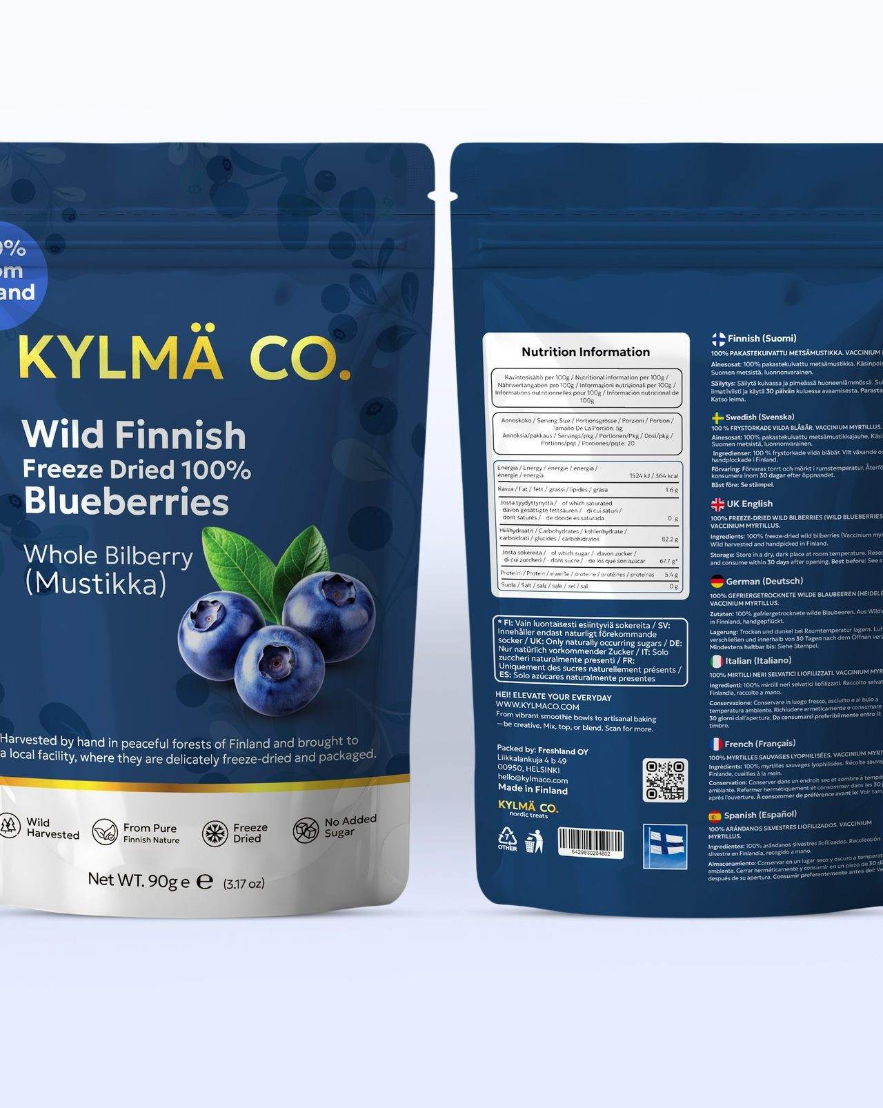 Kylmä Co. kokonaiset pakastekuivatut mustikat